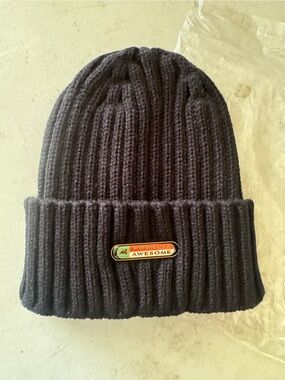 FA Black Ribbed Knit Beanie with 'Awesome' Enamel Patch